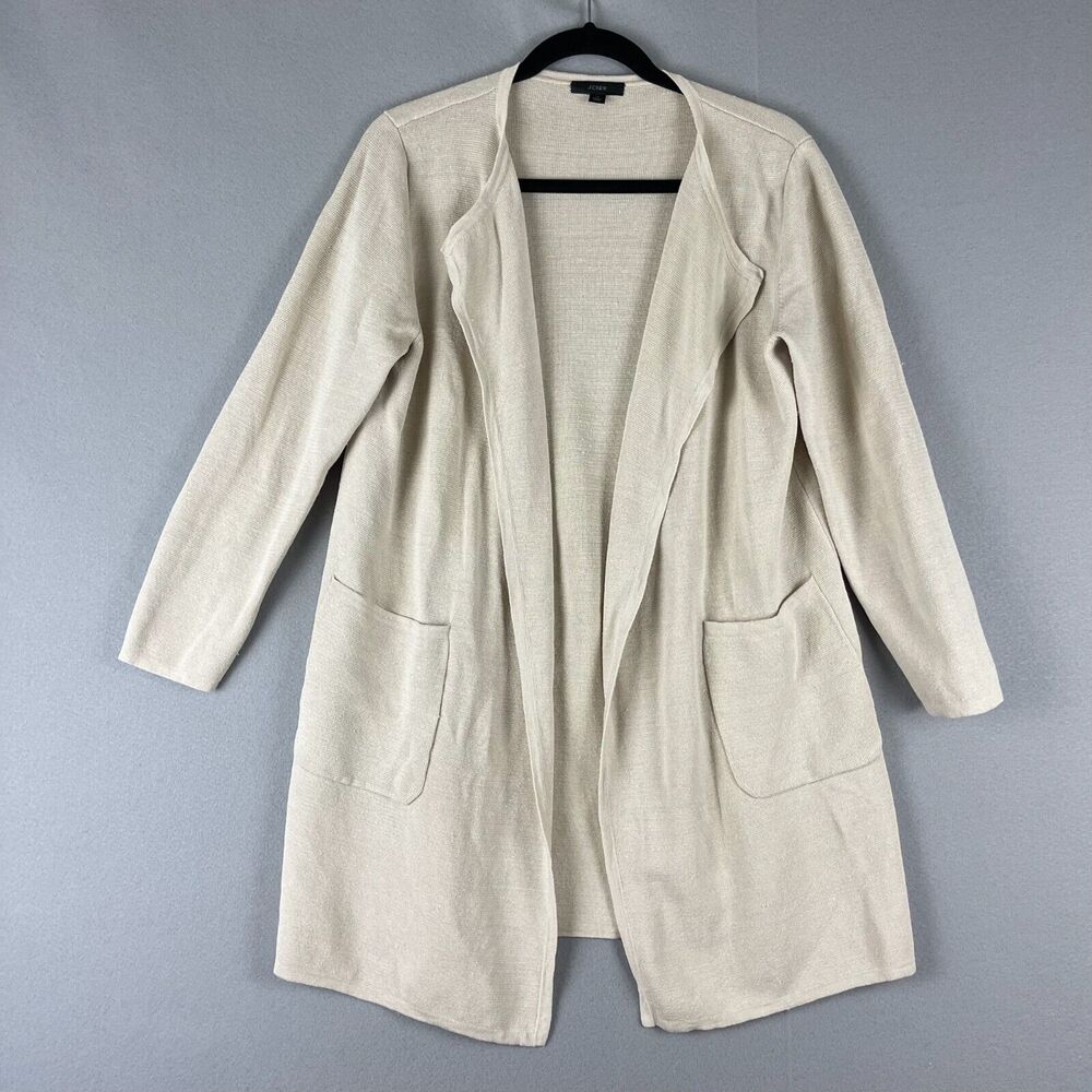 J Crew Juliette Collarless Linen Blend Sweater Blazer Women Medium Beige Minimal